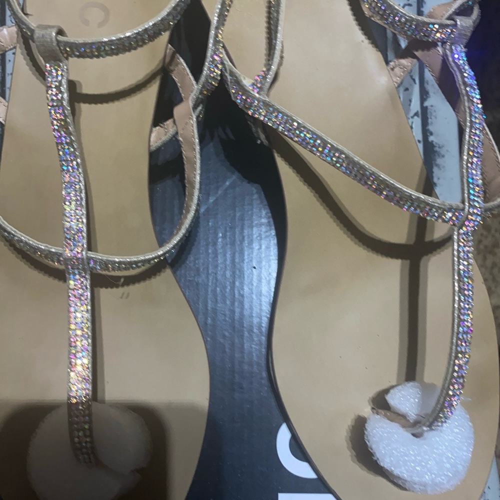 Elegant Tan Sandals with Rhinestone Straps